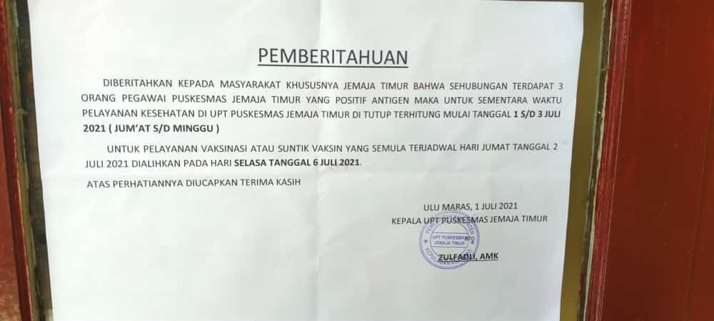 Puskesmas Jemaja Timur Ditutup Sementara, Pasalnya Tiga Pegawai Reaktif Rapid Antigen 