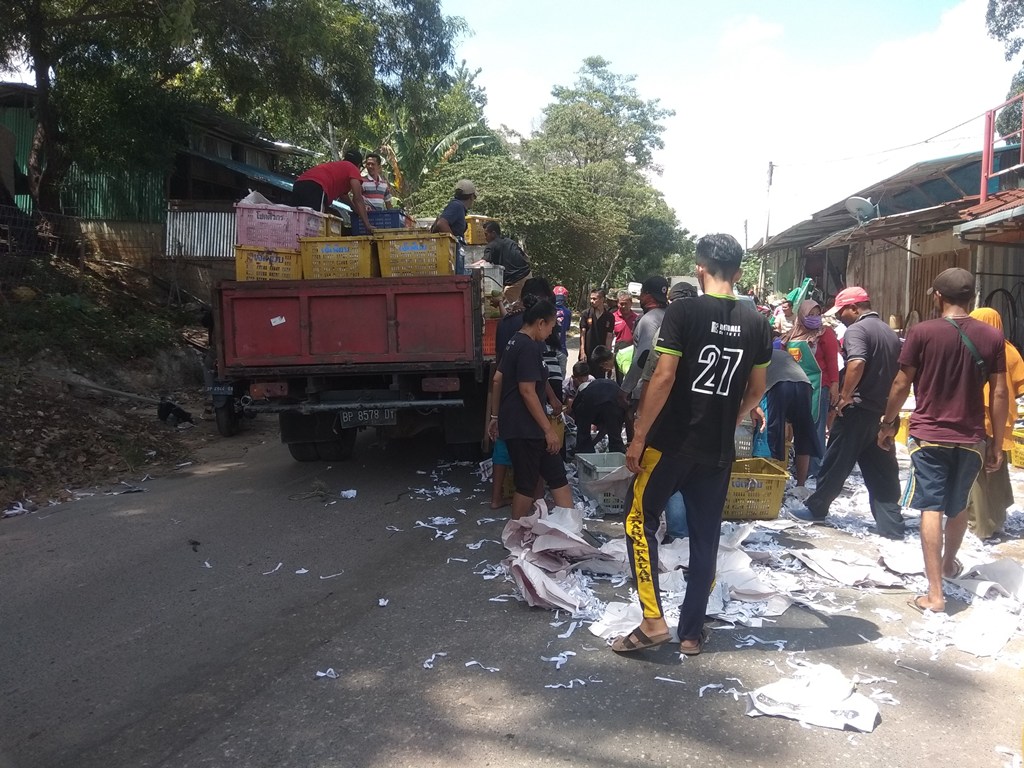 Breaking News : Truck Bawa Mangga Terguling di Sengkuang