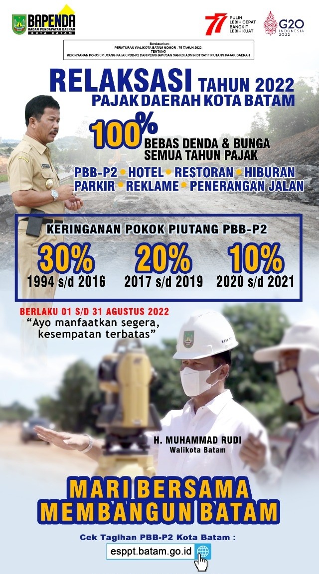 Pemerintah Batam Bebaskan Denda Pajak, Ada Keringanan Hutang Pokok Juga