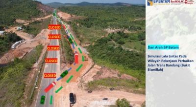 Pengumuman, Jalan Trans Barelang Ditutup Sementara Selama Perbaikan Jalan Amblas